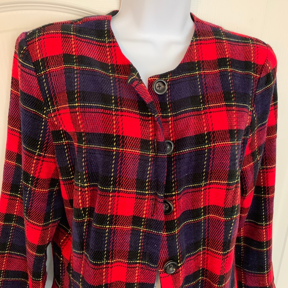 Button Down Plaid Window Panel Blazer Cardigan - image 3
